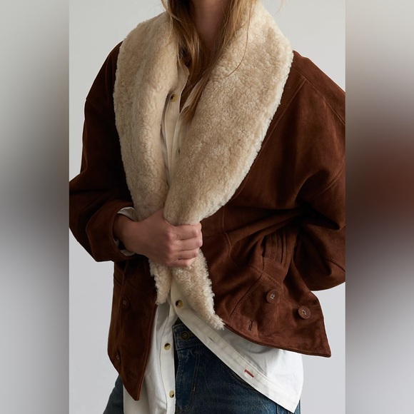 Free People We The Free Bandana Shearling Jacket NWOT Sz M - Picture 2 of 16